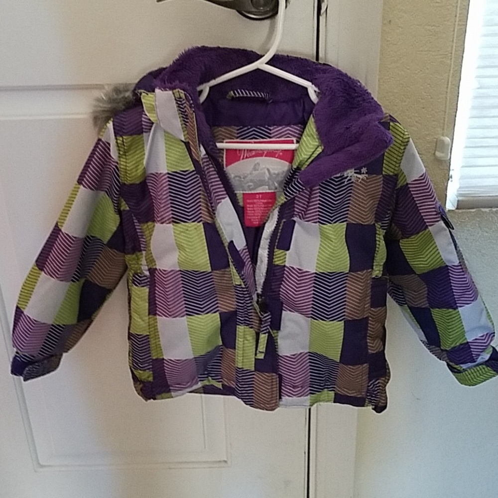 Purple and green check winter jacket